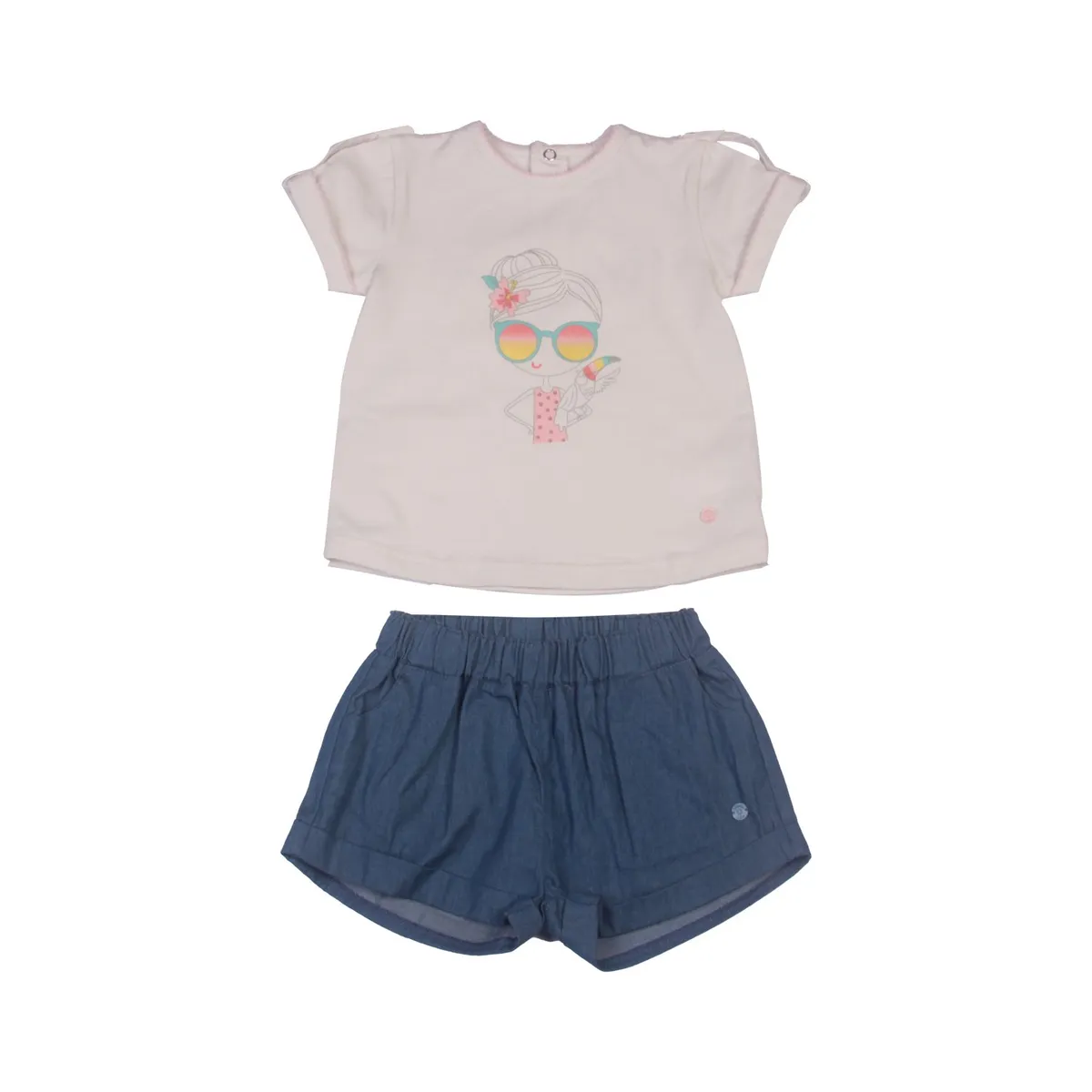PILLIN - Conjunto Short Mezclilla + Polera Bebé Niña PVW743 PILLIN
