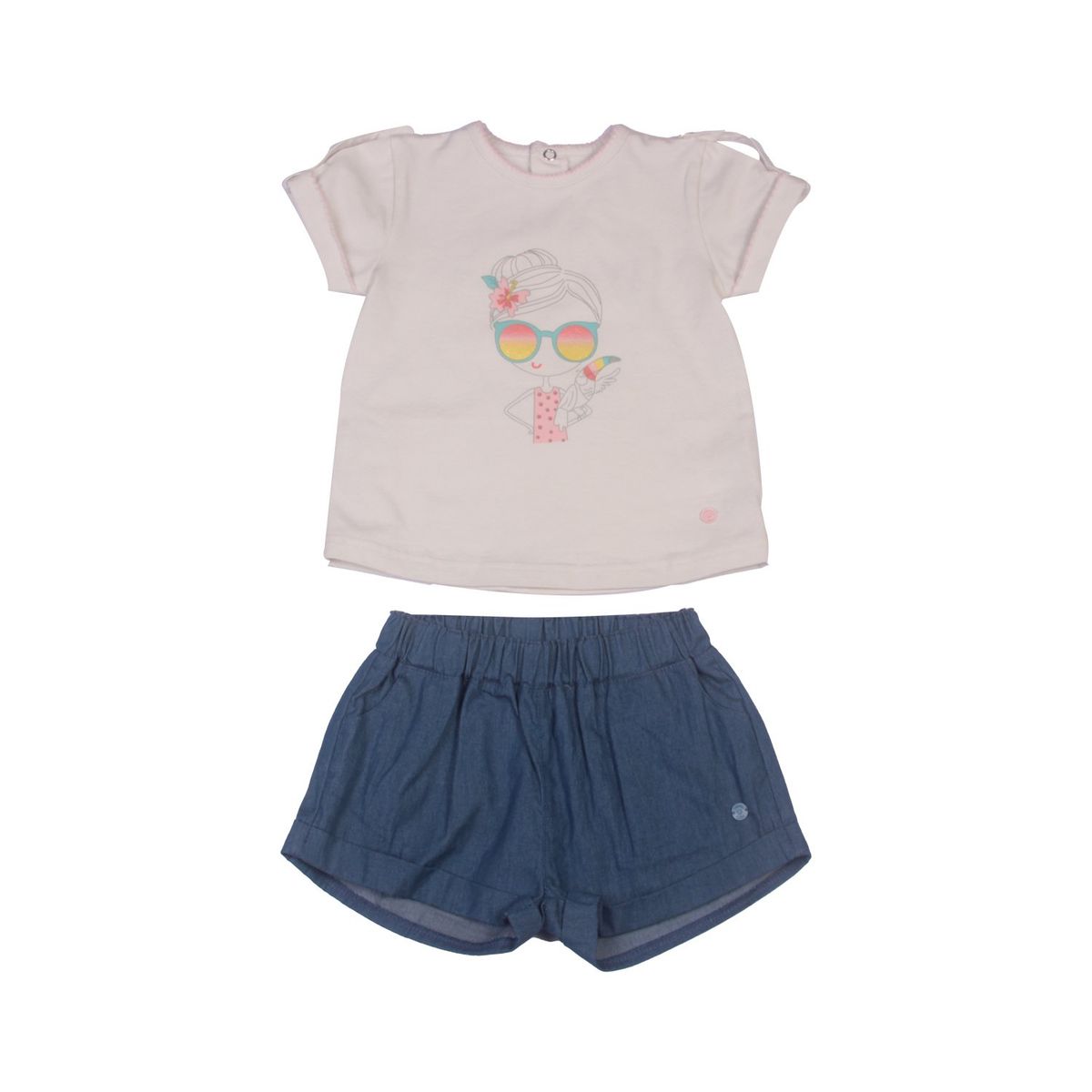PILLIN - Conjunto Short Mezclilla + Polera Bebé Niña PVW743 PILLIN