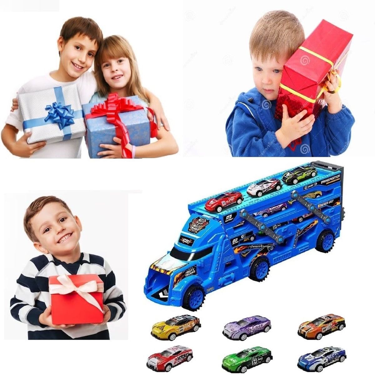 GENERICO - Camión Transportador + 6 Autos Catapulta Navidad Genieka
