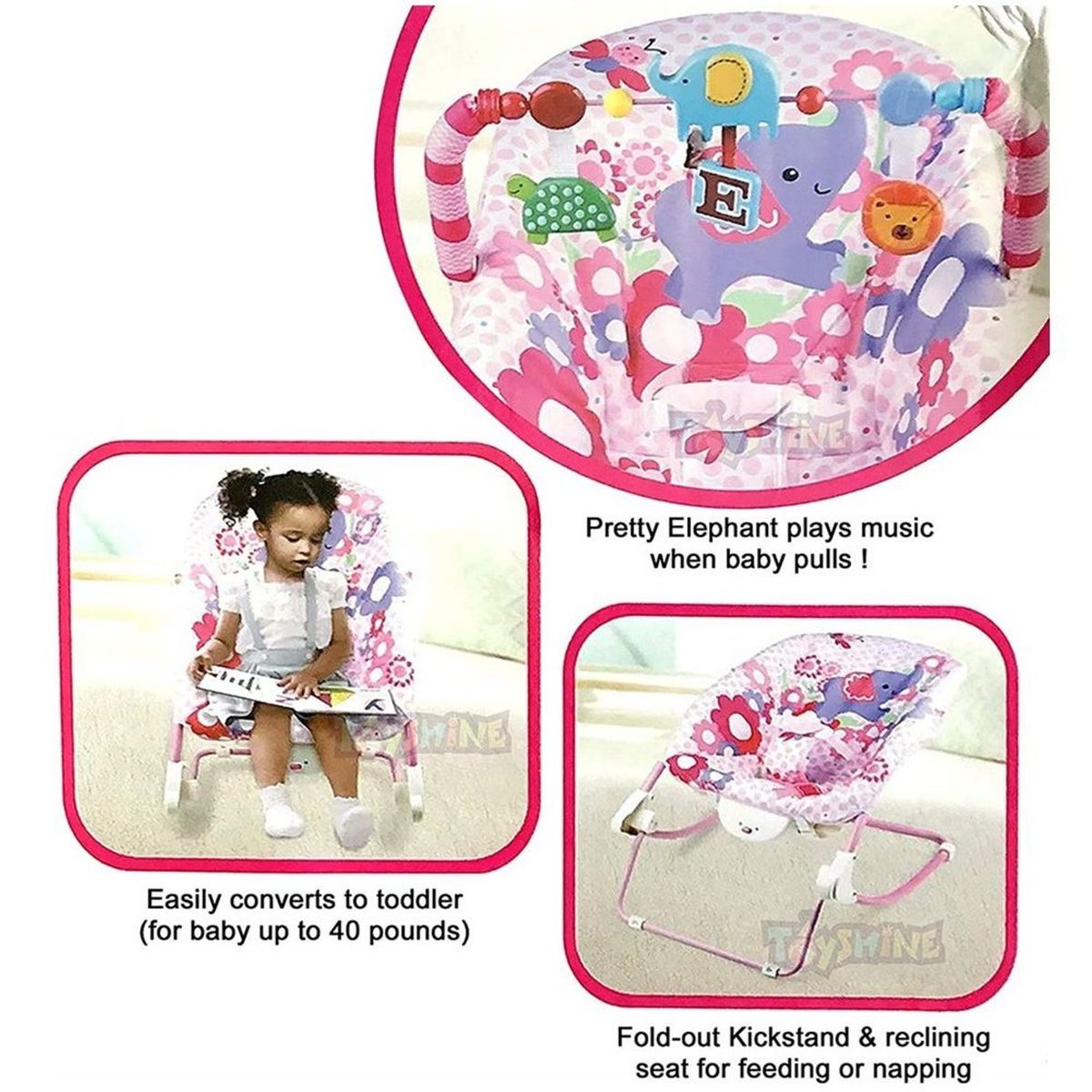 GENERICO - SILLA MECEDORA MUSICAL ELEFANTE ROSADO 1