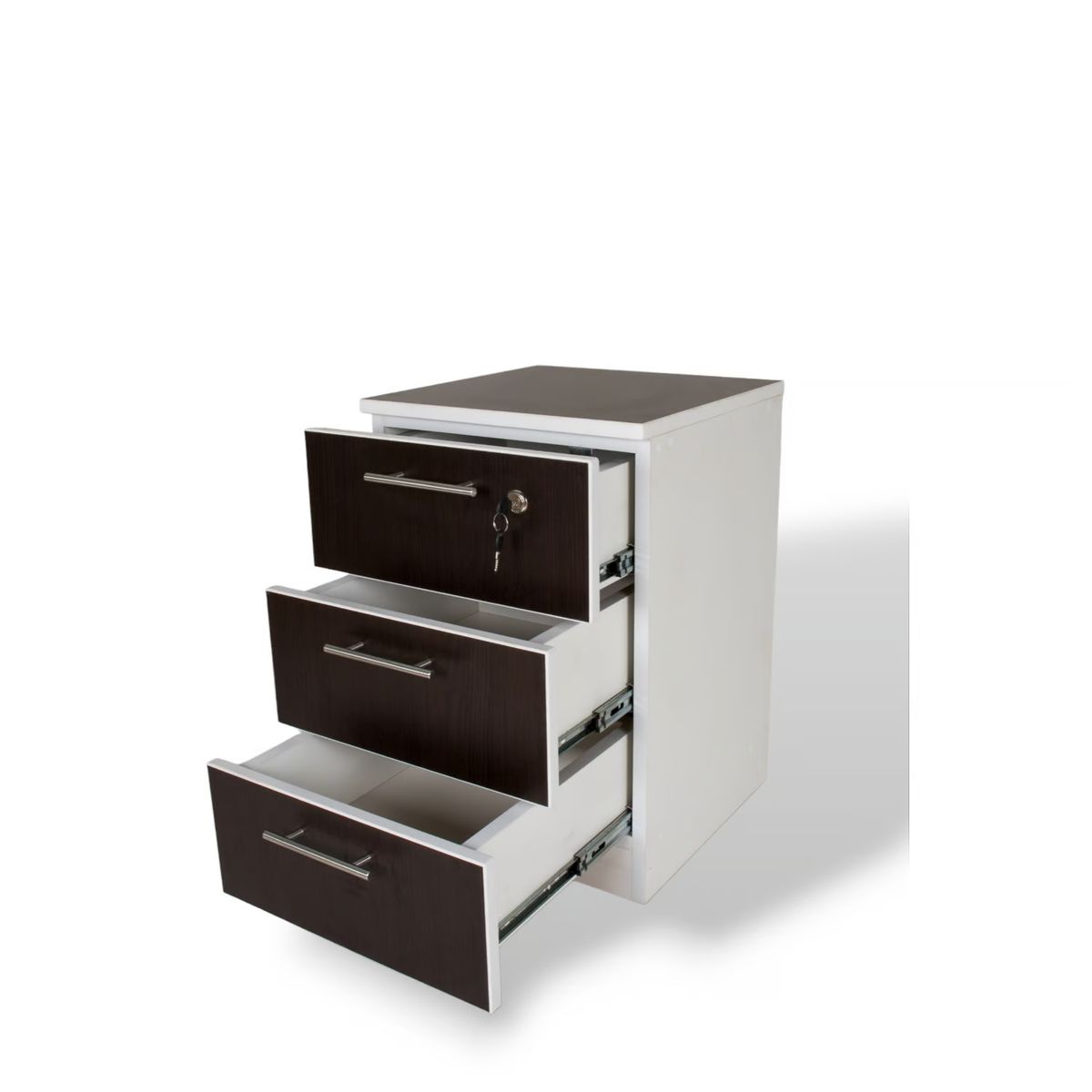 MUEBLES MACRUMO - Veladores 3 Cajones + Cerradura. Color Wengue (Set x2)