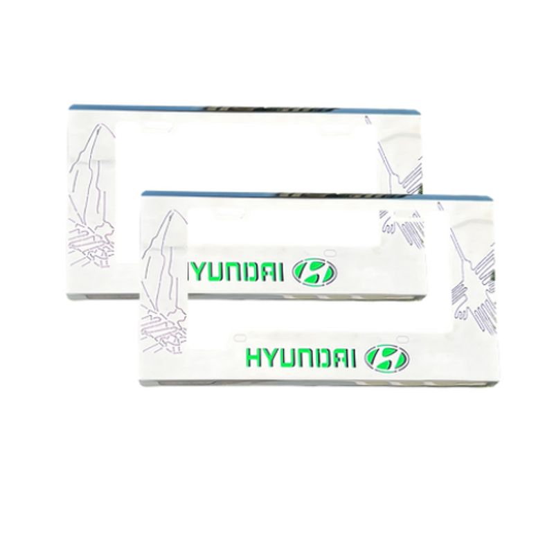GENERICO - Portaplaca en acero inoxidable logo hyundai auto o camioneta