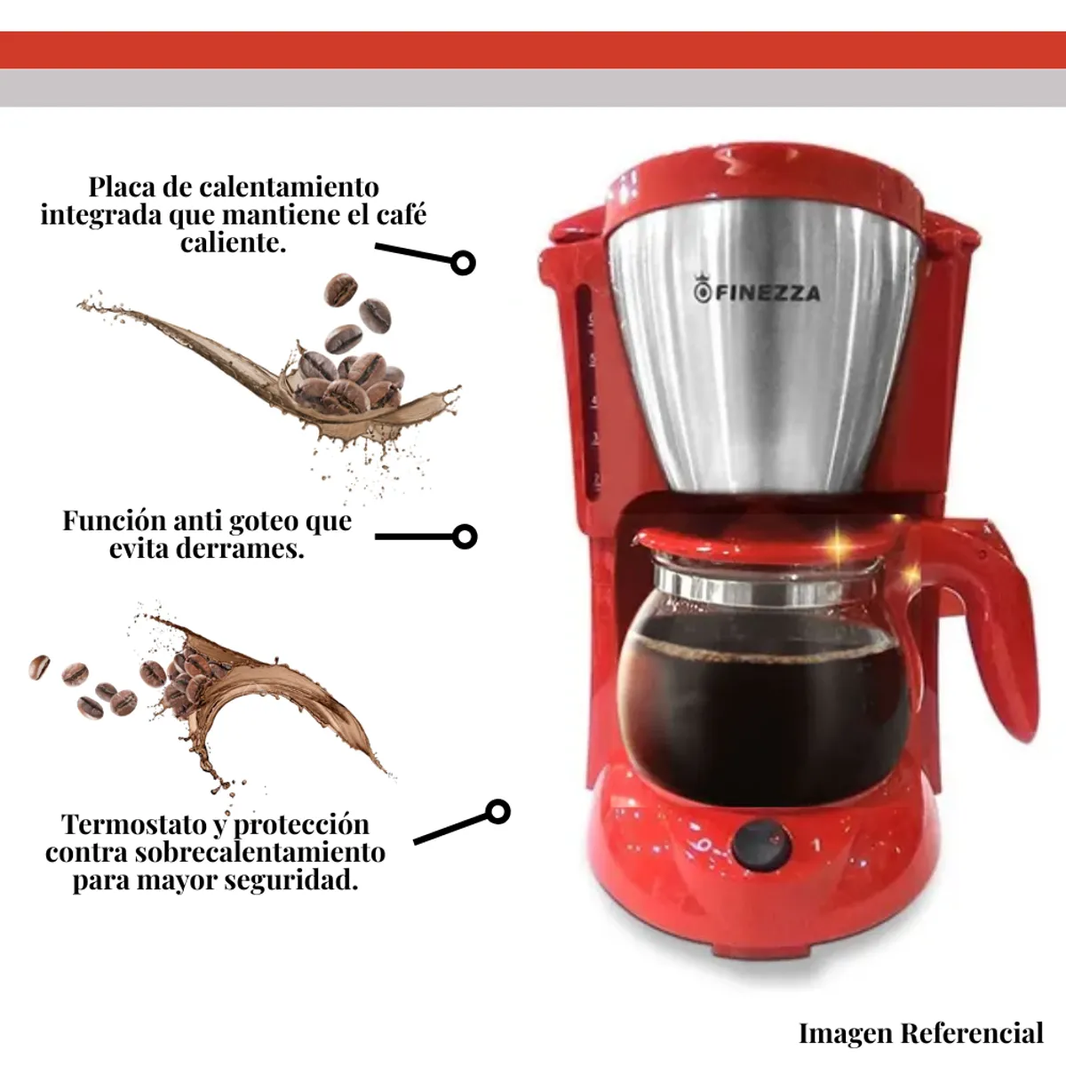 FINEZZA - Cafetera Finezza CK-674F-R Rojo