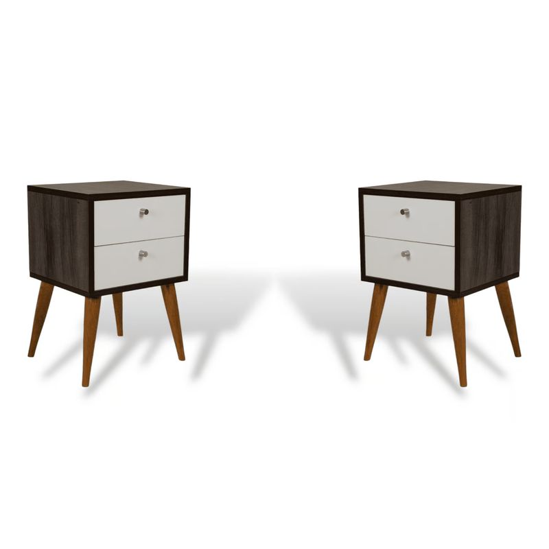 MUEBLES MACRUMO - Veladores Vintage 2 Cajones Wengue  (Set 2 Unid)