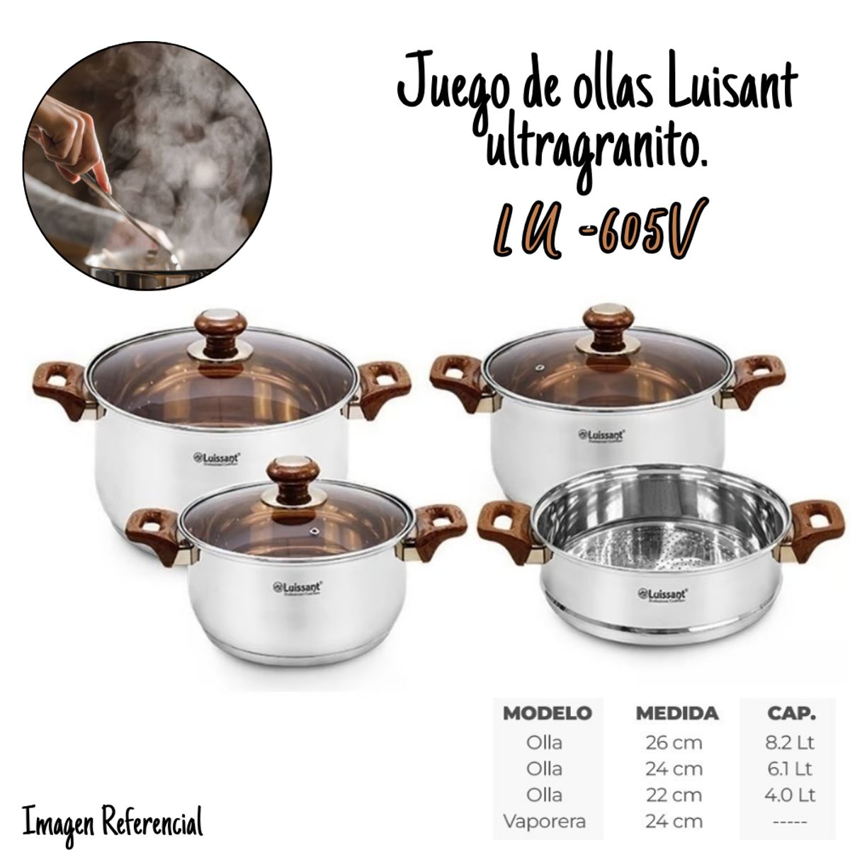 LUISSANT - Juego de Ollas Acero Inoxidable LUISSANT 7 piezas