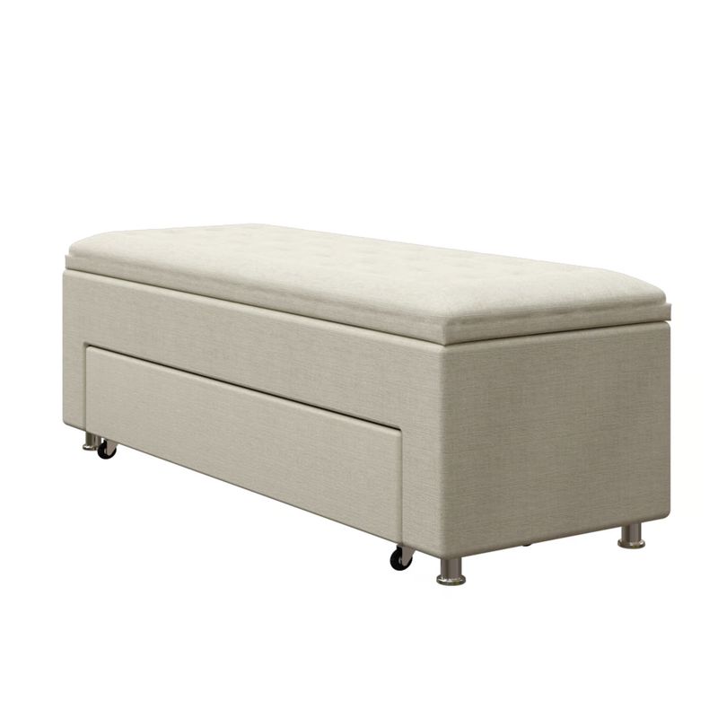 MUEBLES MACRUMO - Zapatera de madera tapizada baúl 150cm- color beige - Tela antifluidos