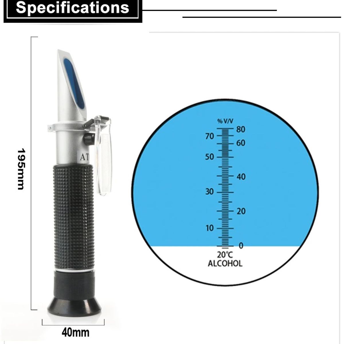GENERICO - Refractómetro 0 a 80 % V/v Medidor Grado de Alcohol