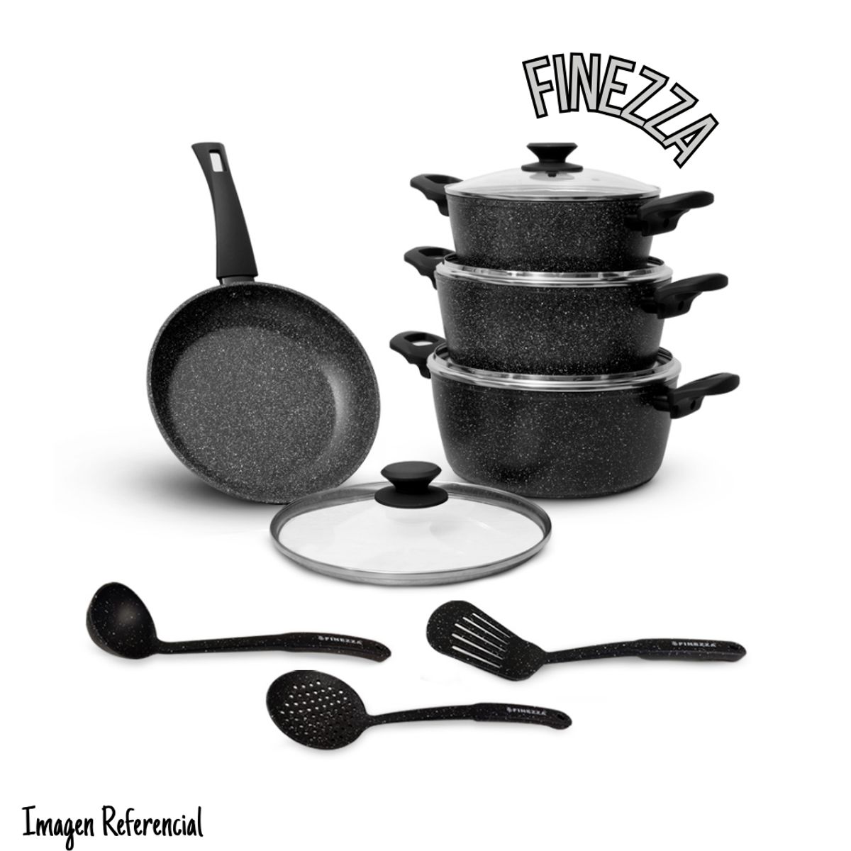 FINEZZA - Juego de Ollas Finezza Antiadherente de 11 Pzs Ultra Granito FZ-X1713M