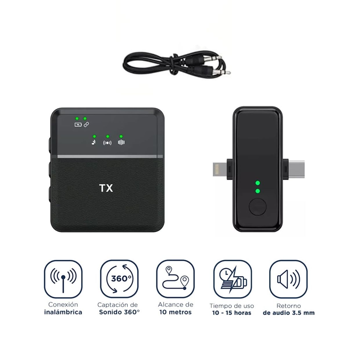 OEM - Micrófono Inalámbrico Solapero 3 en 1  Tipo C, iPhone y 3.5mm