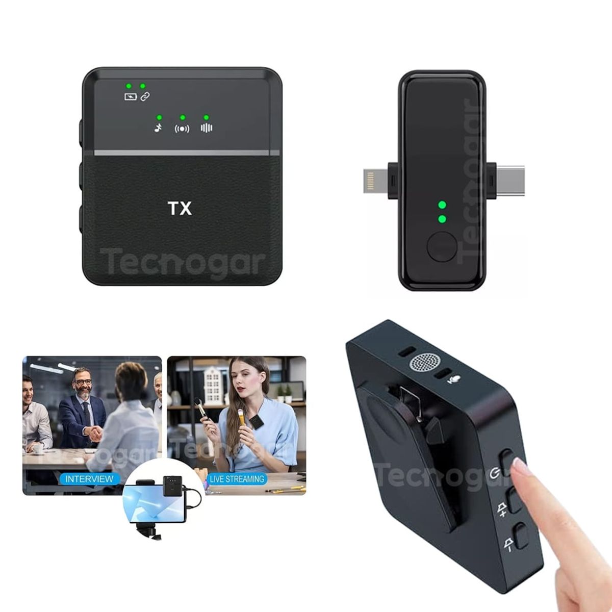 OEM - Micrófono Inalámbrico Solapero 3 en 1  Tipo C, iPhone y 3.5mm