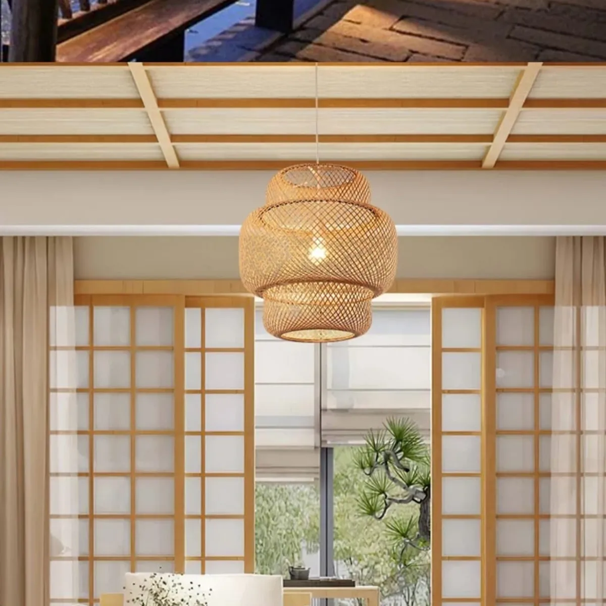 GENERICO - Lámpara colgante Bamboo plus 1 luz marrón