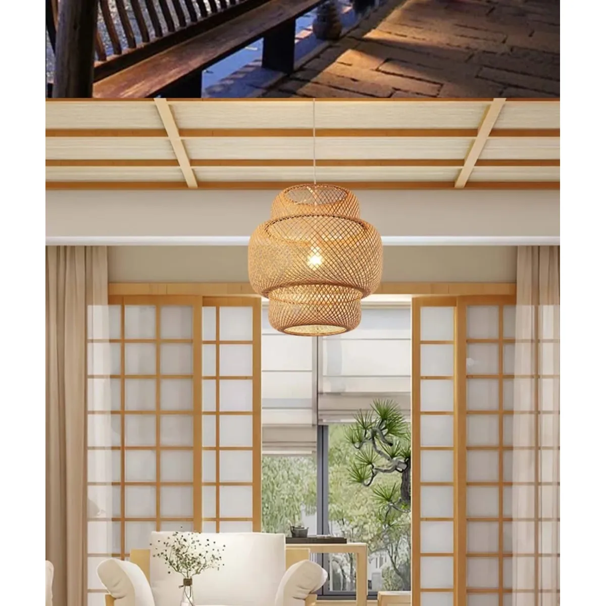 GENERICO - Lámpara colgante Bamboo plus 1 luz marrón