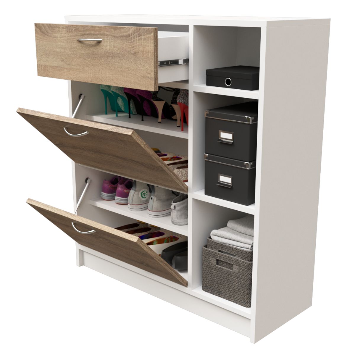 MUEBLES MACRUMO - Zapatera Multifuncional con puertas abatibles- color Vienés