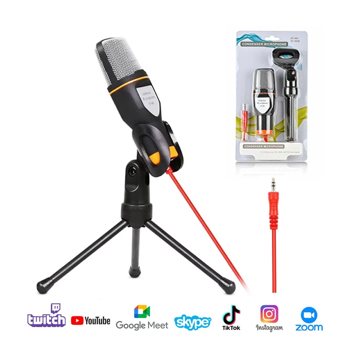 GENERICO - Micrófono Condensador 3.5 mm para PC y Celulares con Minitripode