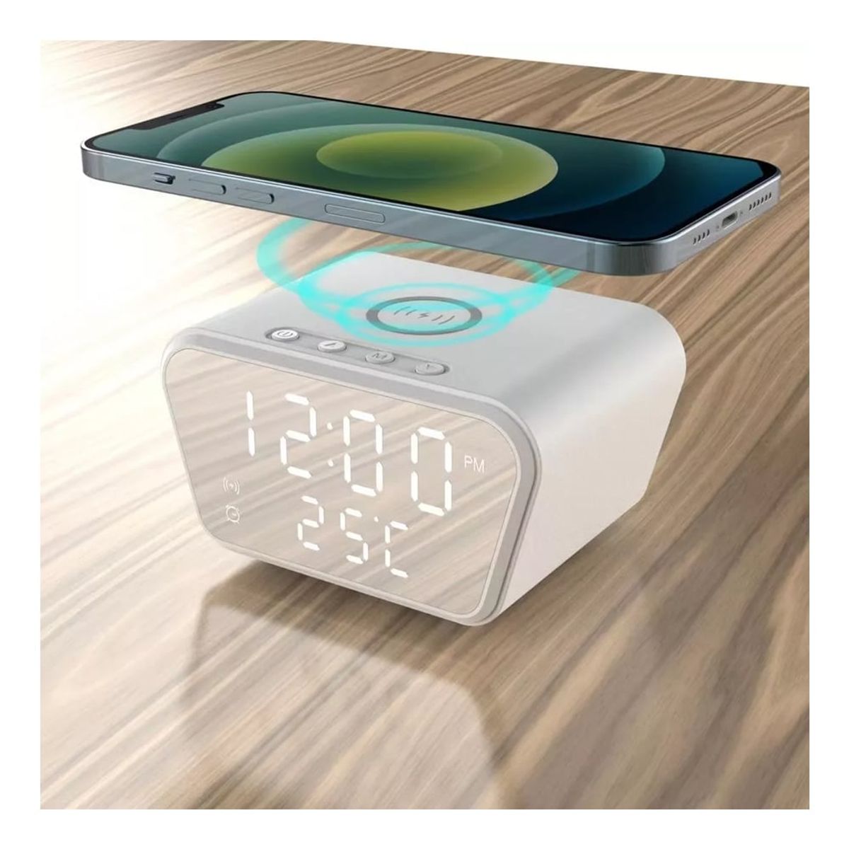 GENERICO - Cargador Inalámbrico con Reloj Despertador Alarma y Temperatura 3 en 1