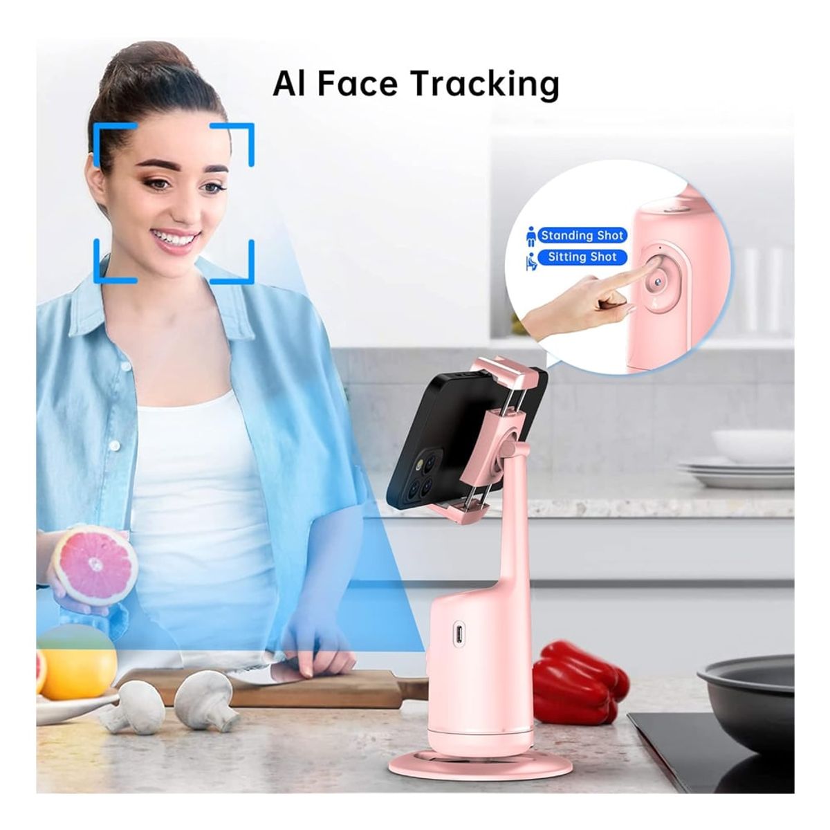 GENERICO - Soporte de Teléfono con Inteligencia Artificial 360° Lector de Gestos