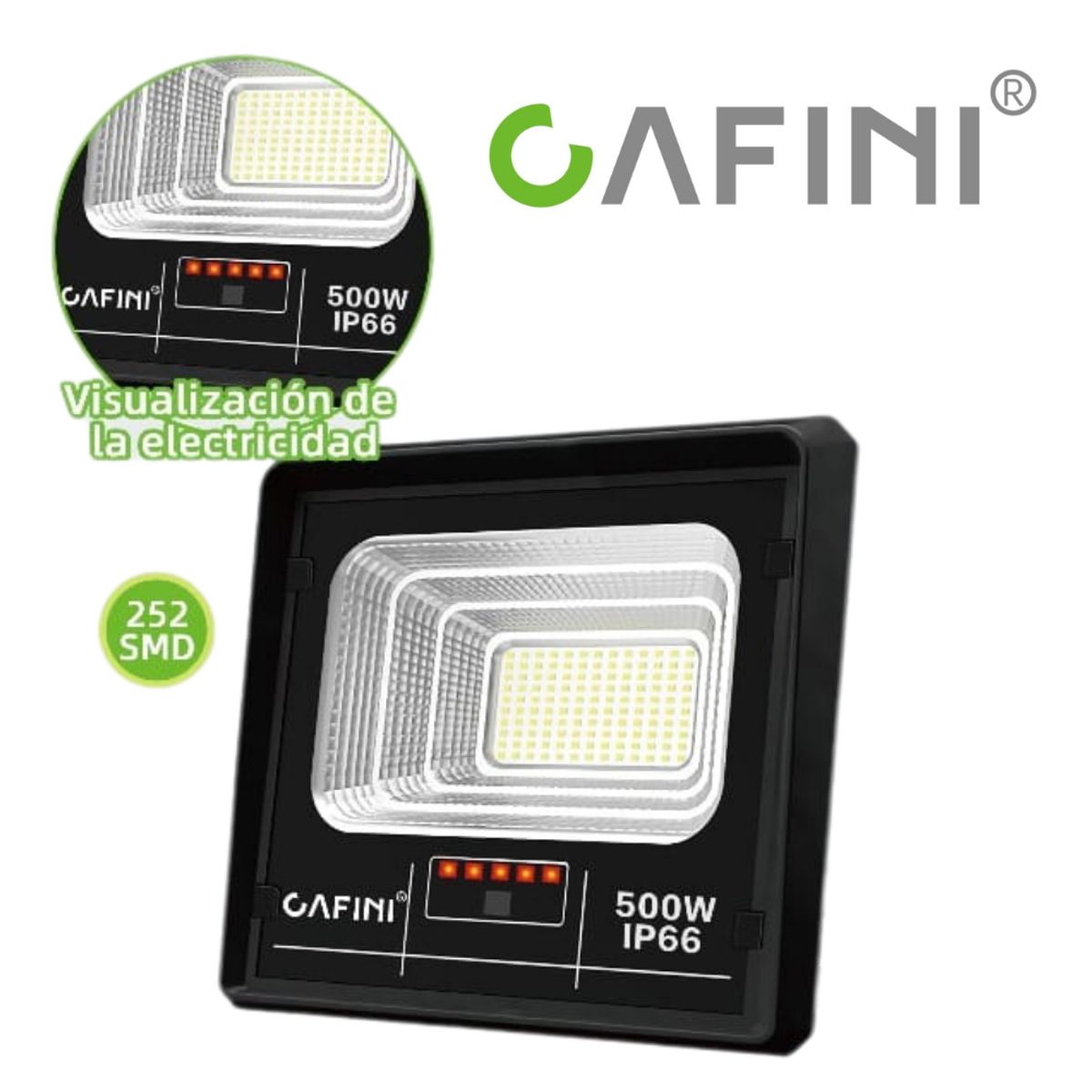 SEISA - Lampara Reflector Led Recargable con Panel Solar CAFINI CNL3909T 500W