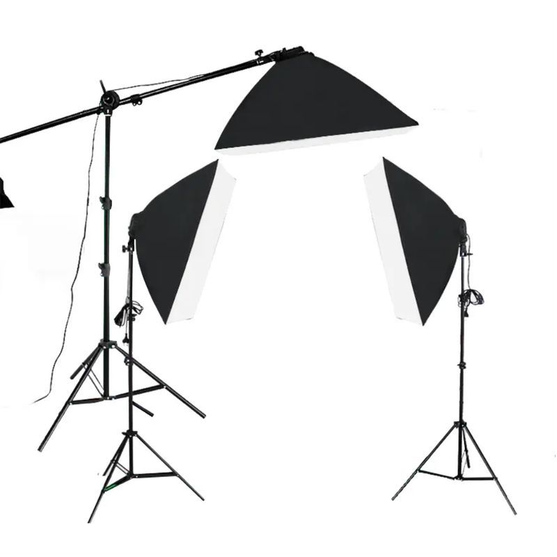 GENERICO - KIT ILUMINACIÓN CONTINUA 3 SOFTBOX PARA FOTOGRAFÍA CON SOPORTE CENITAL