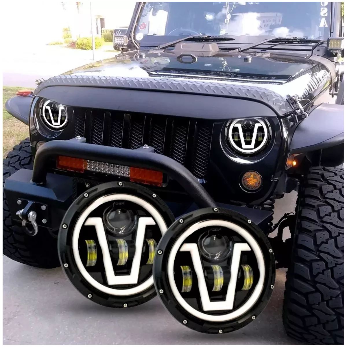 GENERICO - Par Faros Led Redondo 7 Pulgadas Lupas Y Led Drl Tipo V