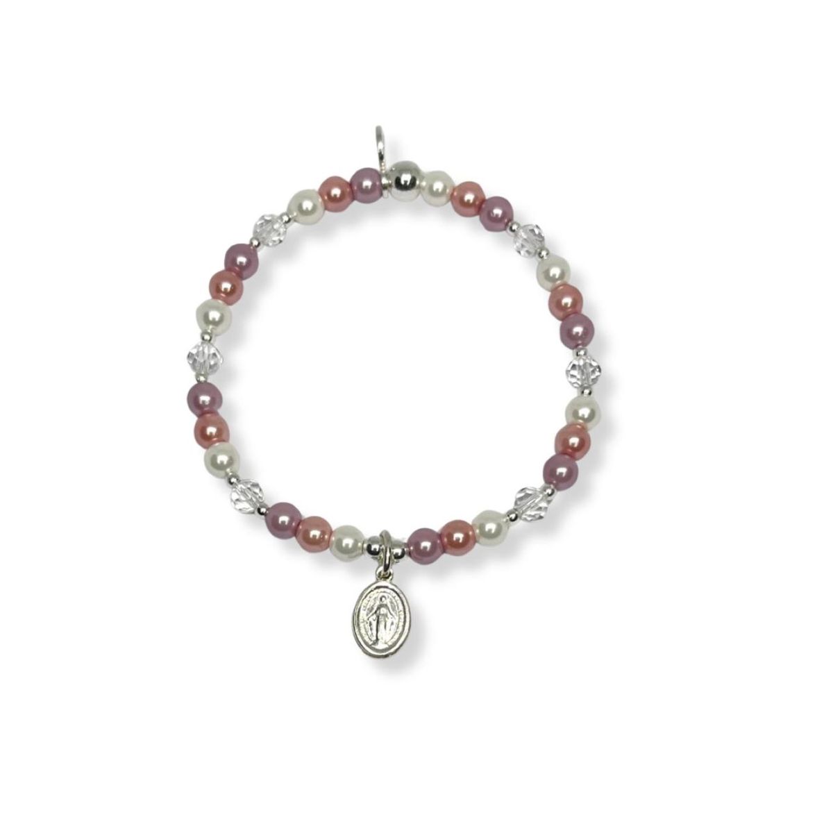SANTORAL - Pulsera Medalla Milagrosa para Niña - Perlas y Plata