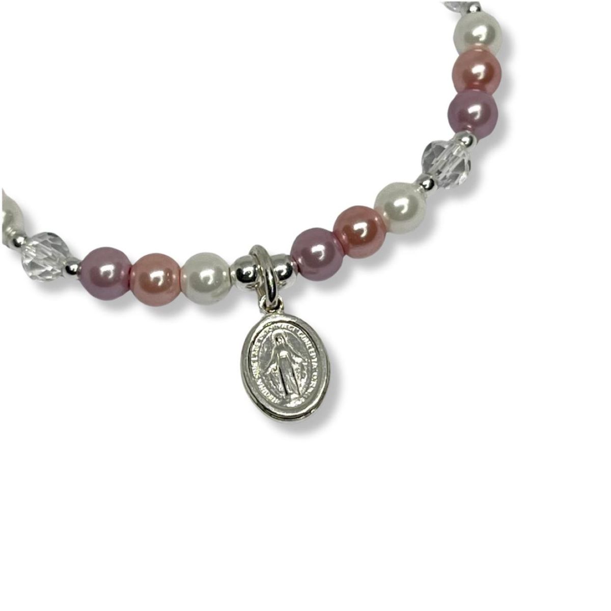 SANTORAL - Pulsera Medalla Milagrosa para Niña - Perlas y Plata