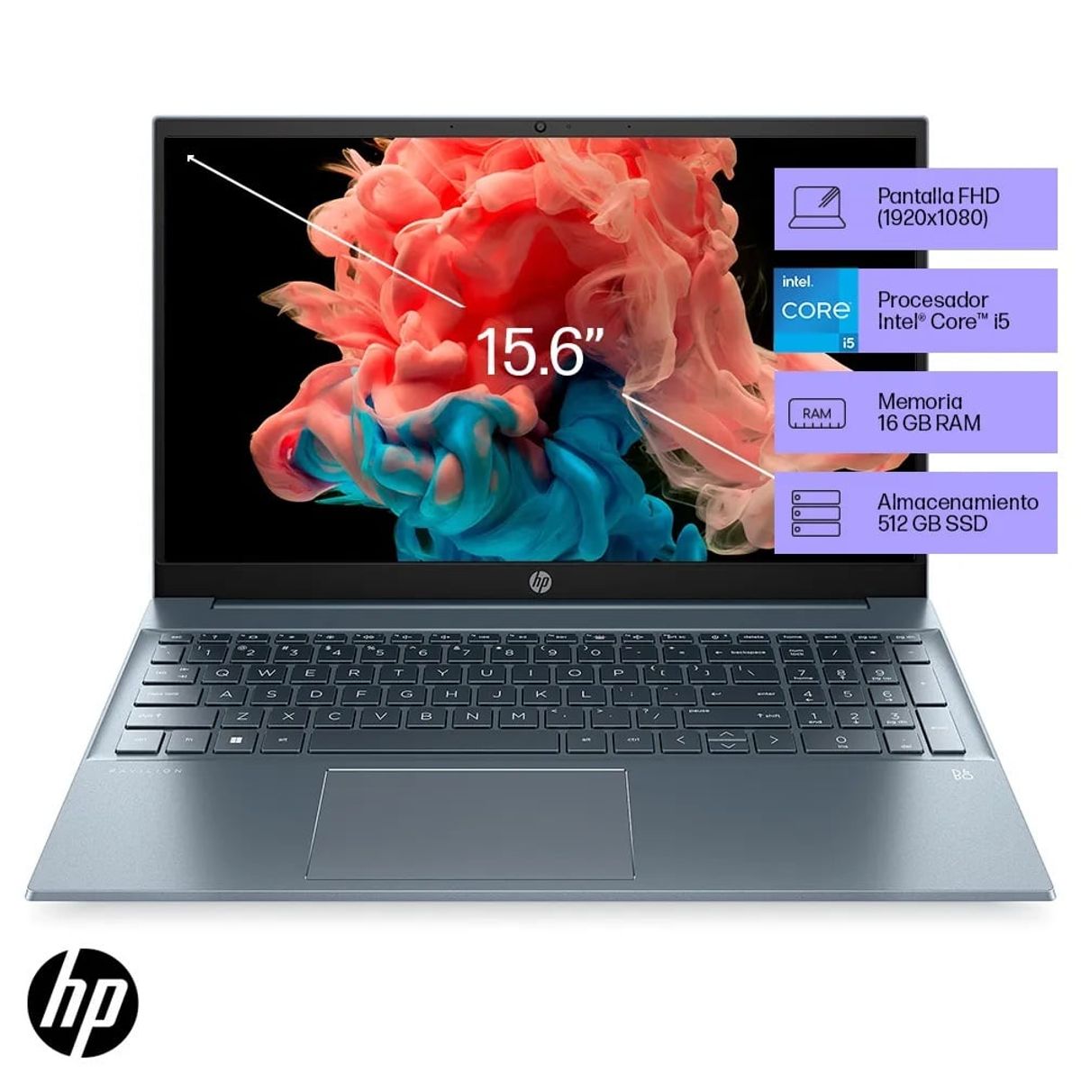HP - Laptop HP Pavilion 15-EG2503LA 15.6" FHD, Intel I5-1235U, 16GB DDR4, 512GB SSD, Azul niebla, Windows 11