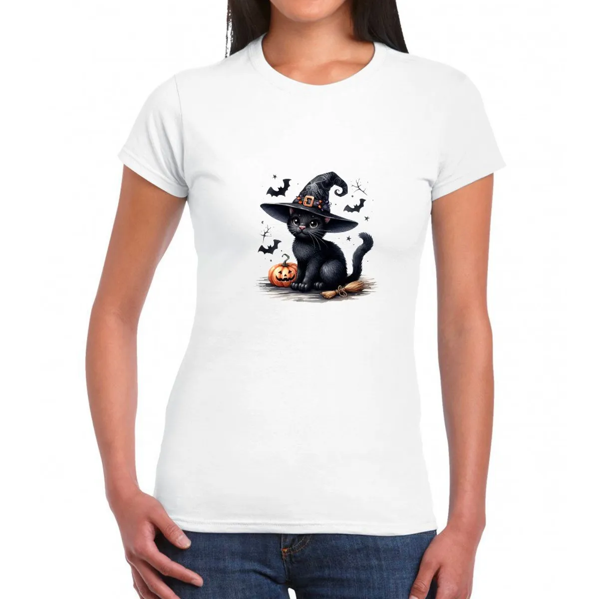 GENERICO - Polo Mujer Manga Corta GATITO - Blanco