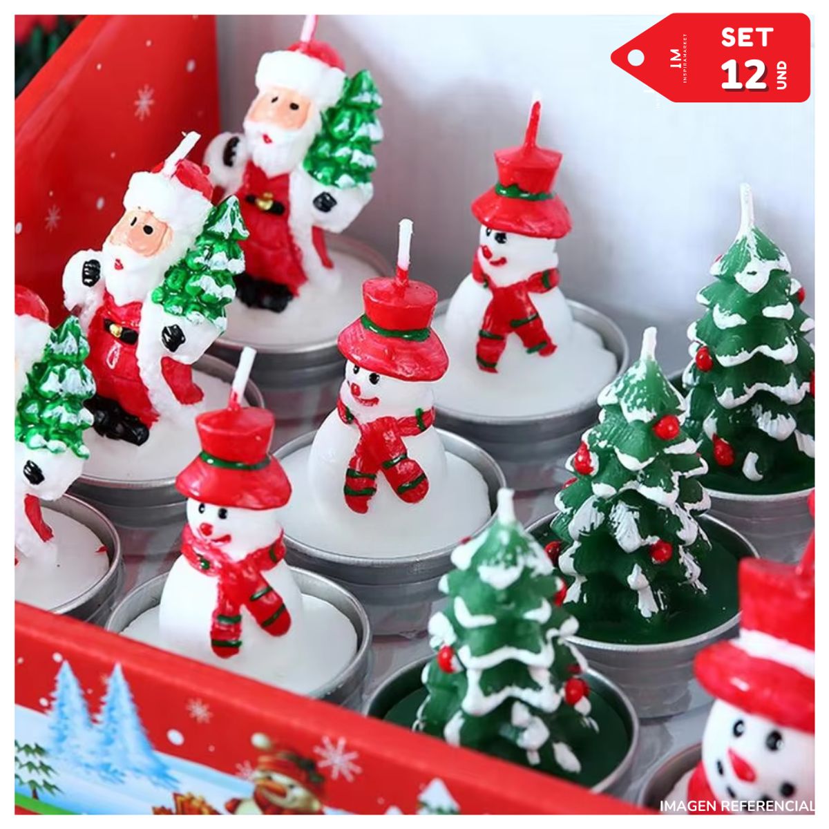 INSPIRA MARKET - Set de 12 Mini Velas Decorativas Navideñas con Figuras Aleatorias