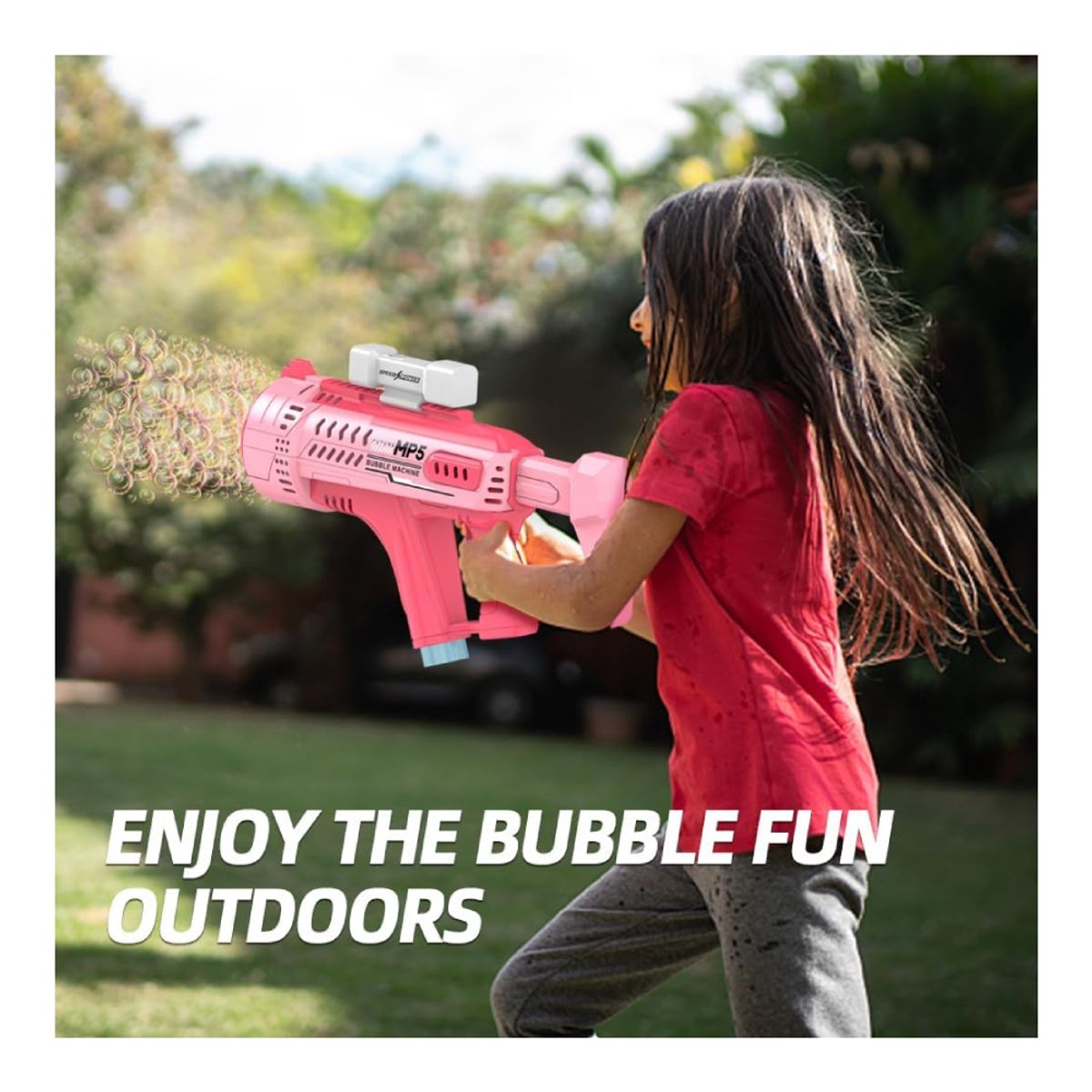 GENERICO - Pistola de burbujas absorción automatica y luces Rosa