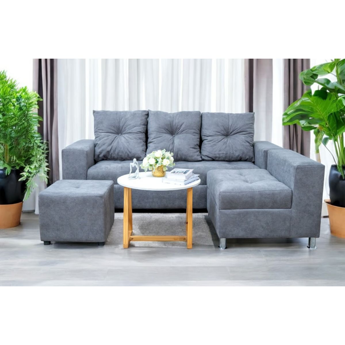 GENERICO - Sofá Seccional Minimalista Perú + puff - Gris
