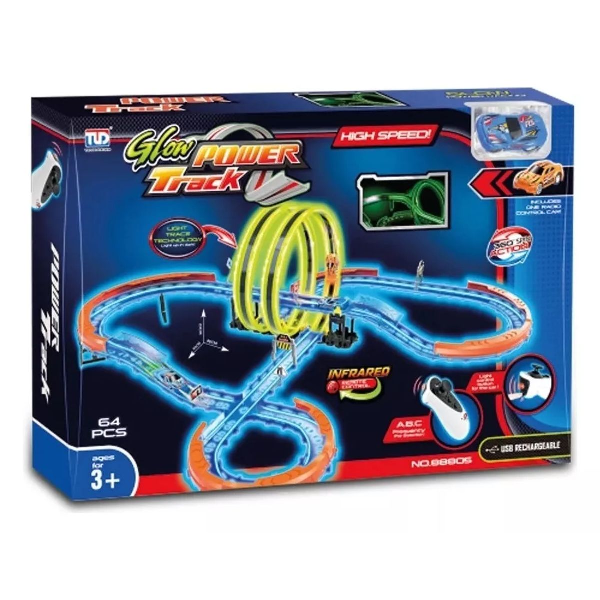 GENERICO - Pista Tengleader 64 piezas con 1 carrito y rieles neon