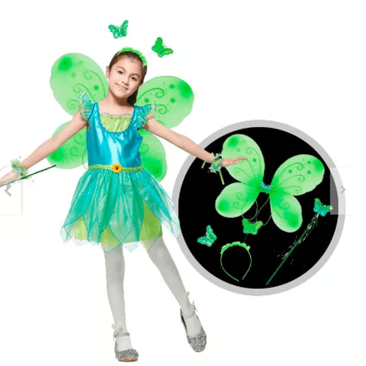 GENERICO - Disfraz mariposa - Kit de 3 alas - vincha y vara para niñas