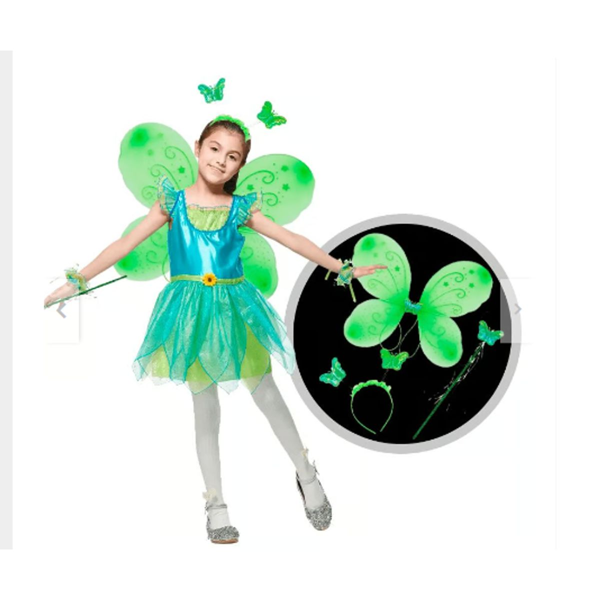 GENERICO - Disfraz mariposa - Kit de 3 alas - vincha y vara para niñas