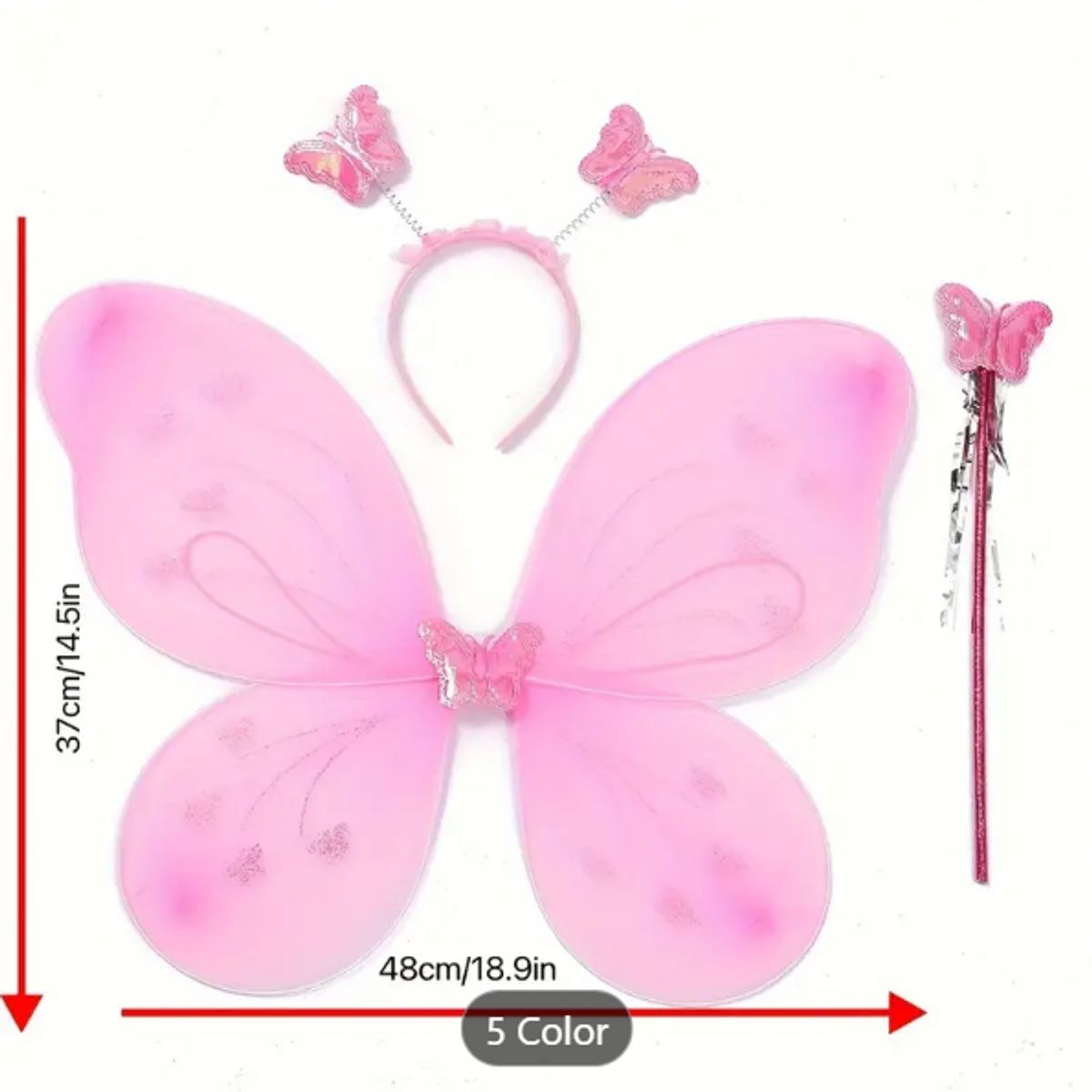 GENERICO - Disfraz mariposa - Kit de 3 alas - vincha y vara para niñas