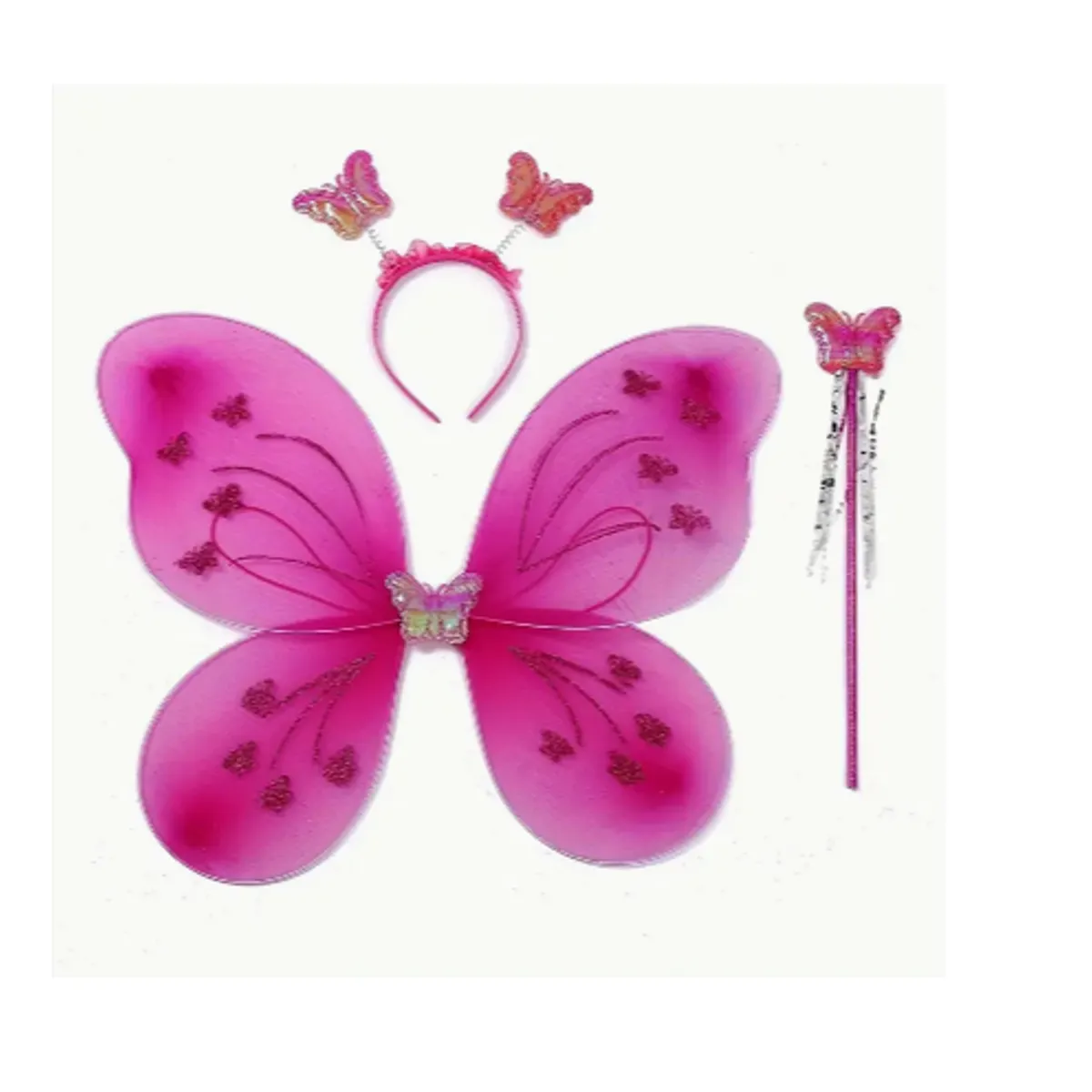 GENERICO - Disfraz mariposa - Kit de 3 alas - vincha y vara para niñas