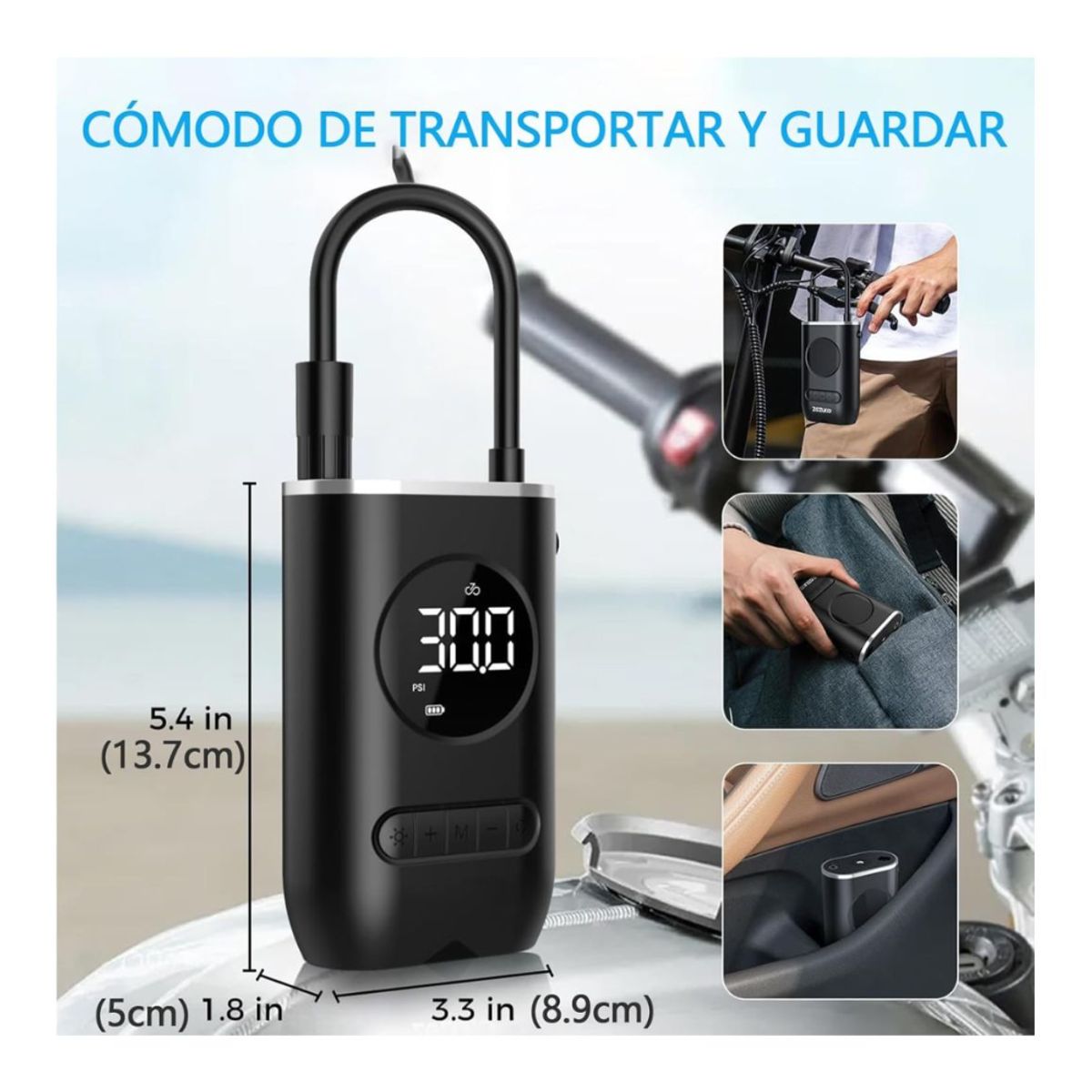 SEISA - Mini Compresor De Aire Inflador Portatil Recargable 70w