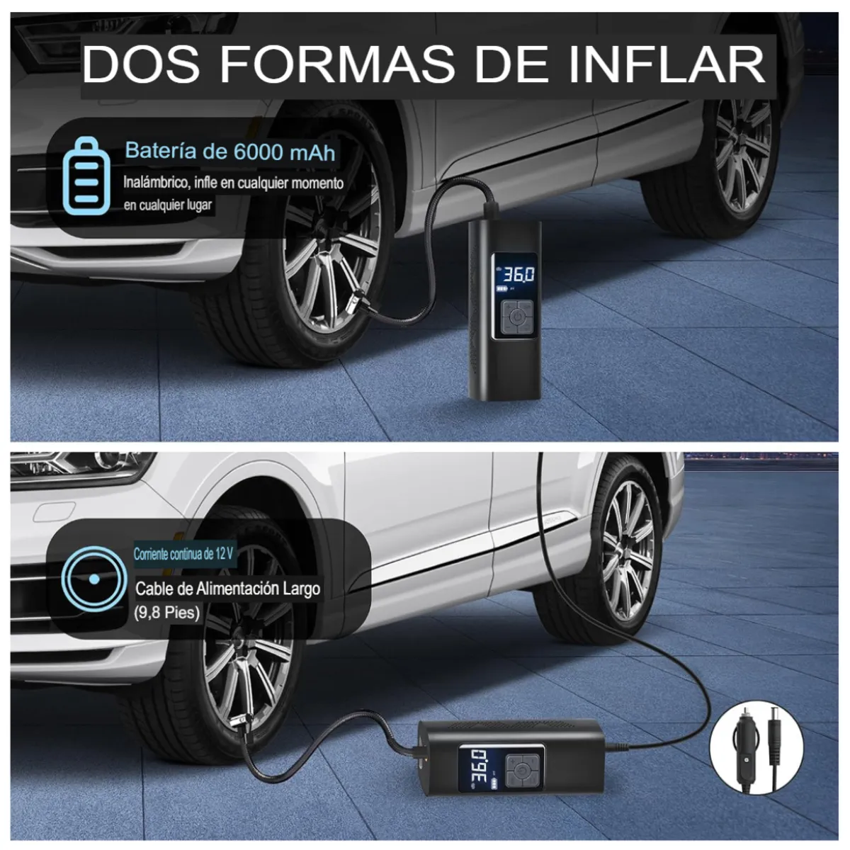 SEISA - Compresor Portátil Inflador De Llantas Auto Moto Pelota 60W