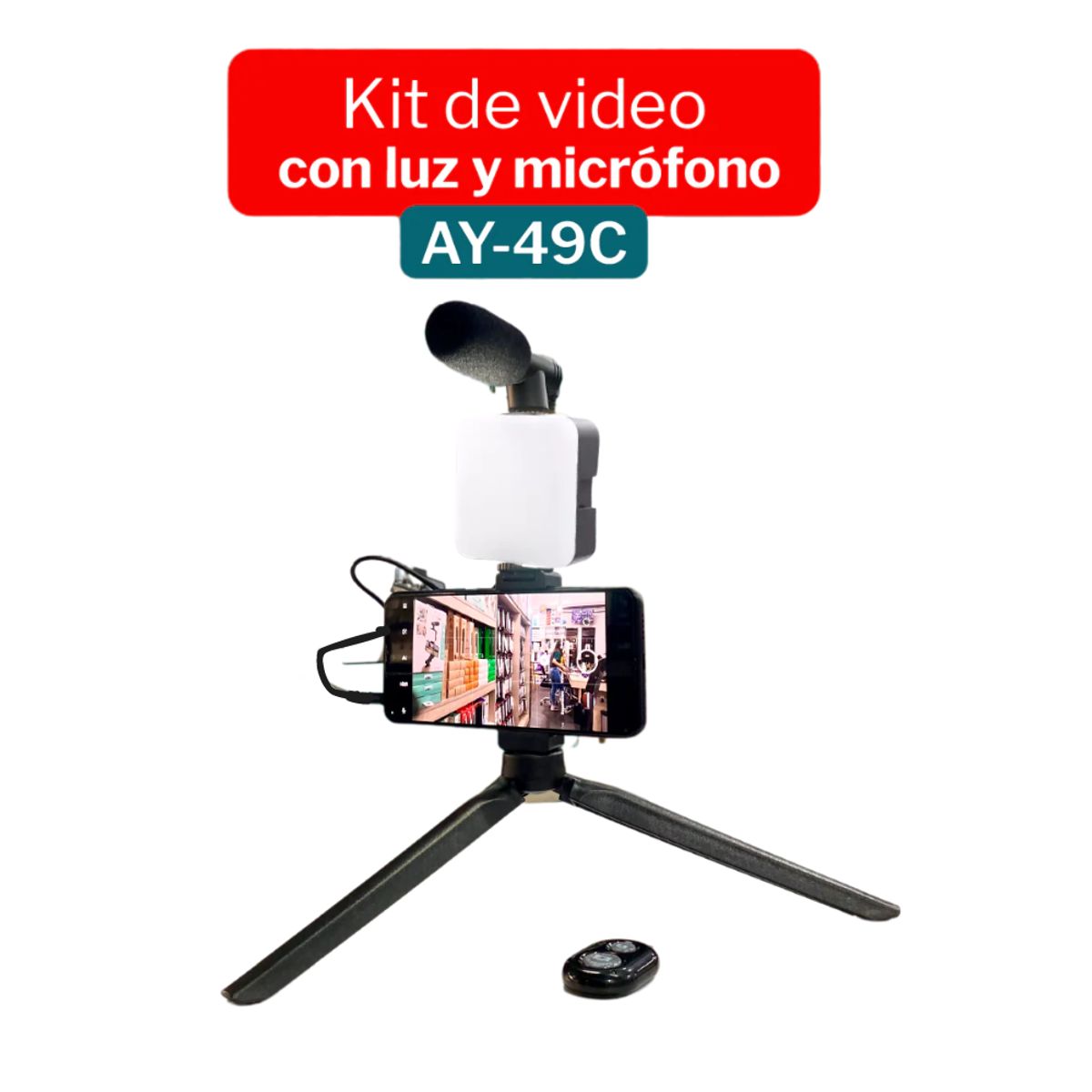 SEISA - Kit de Fotografia grabación con micrófono LED Mini trípode Smartphone