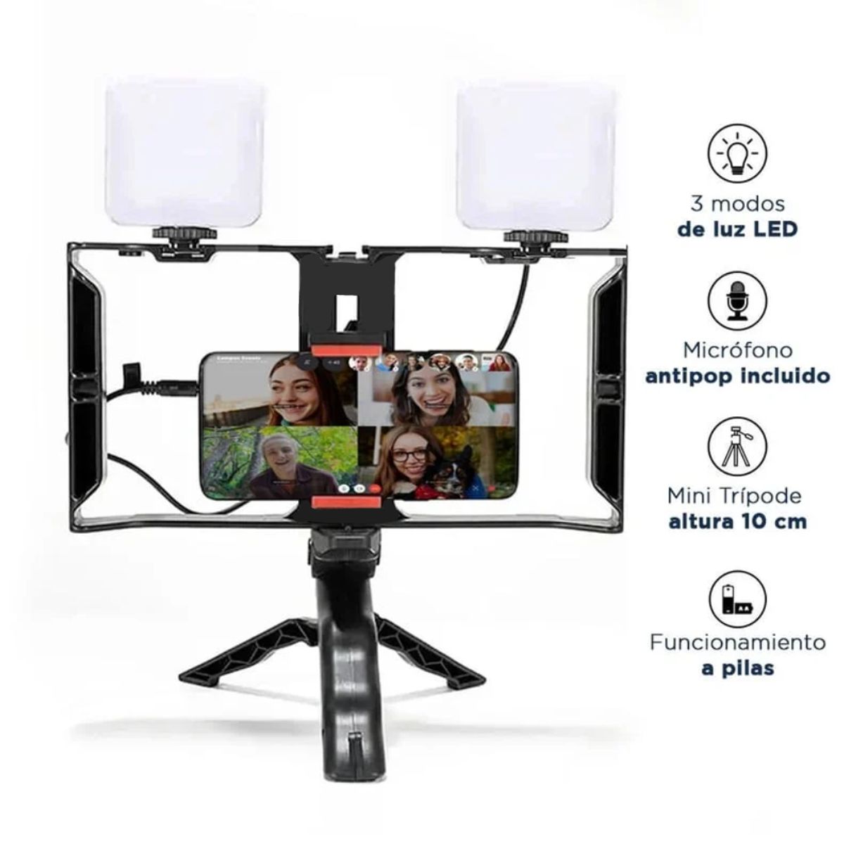 SEISA - Kit de Fotografia grabación con micrófono LED Mini trípode Smartphone