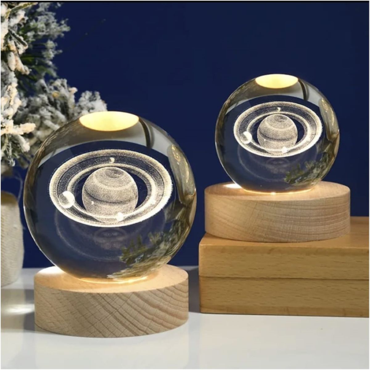 GENERICO - Mini Lámpara Cristal 3D De Luz Cálida Modelo Saturno