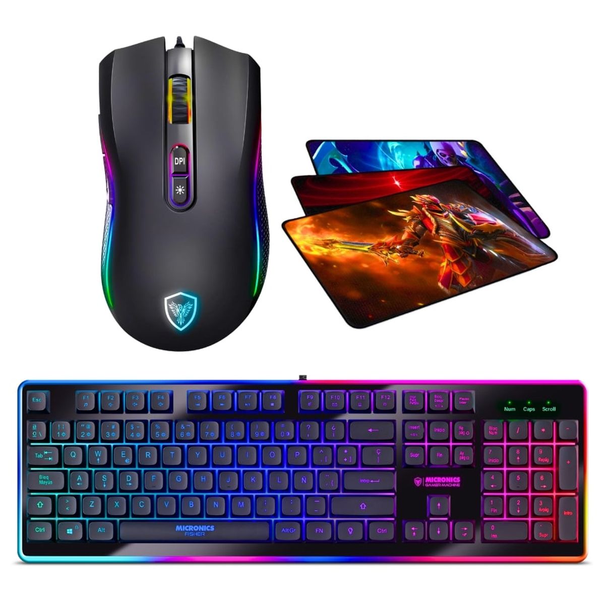 MICRONICS - Kit Gamer 3 En 1 :teclado Fisher +mouse Kripton 12800dpi+pad