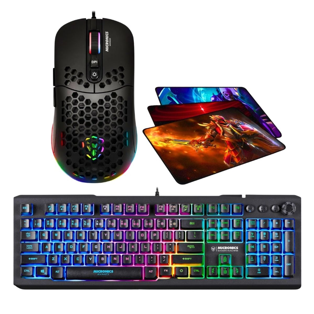 MICRONICS - Kit Gamer 3 En 1 :teclado Avanty +mouse Warrior 7200dpi+pad