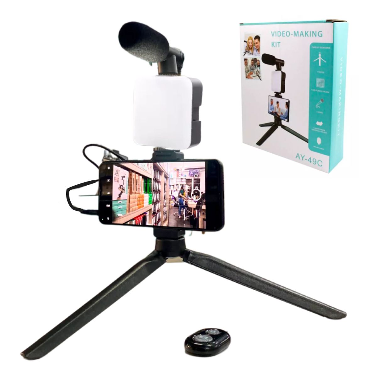 SEISA - Kit de Fotografia grabación con micrófono LED Mini trípode Smartphone