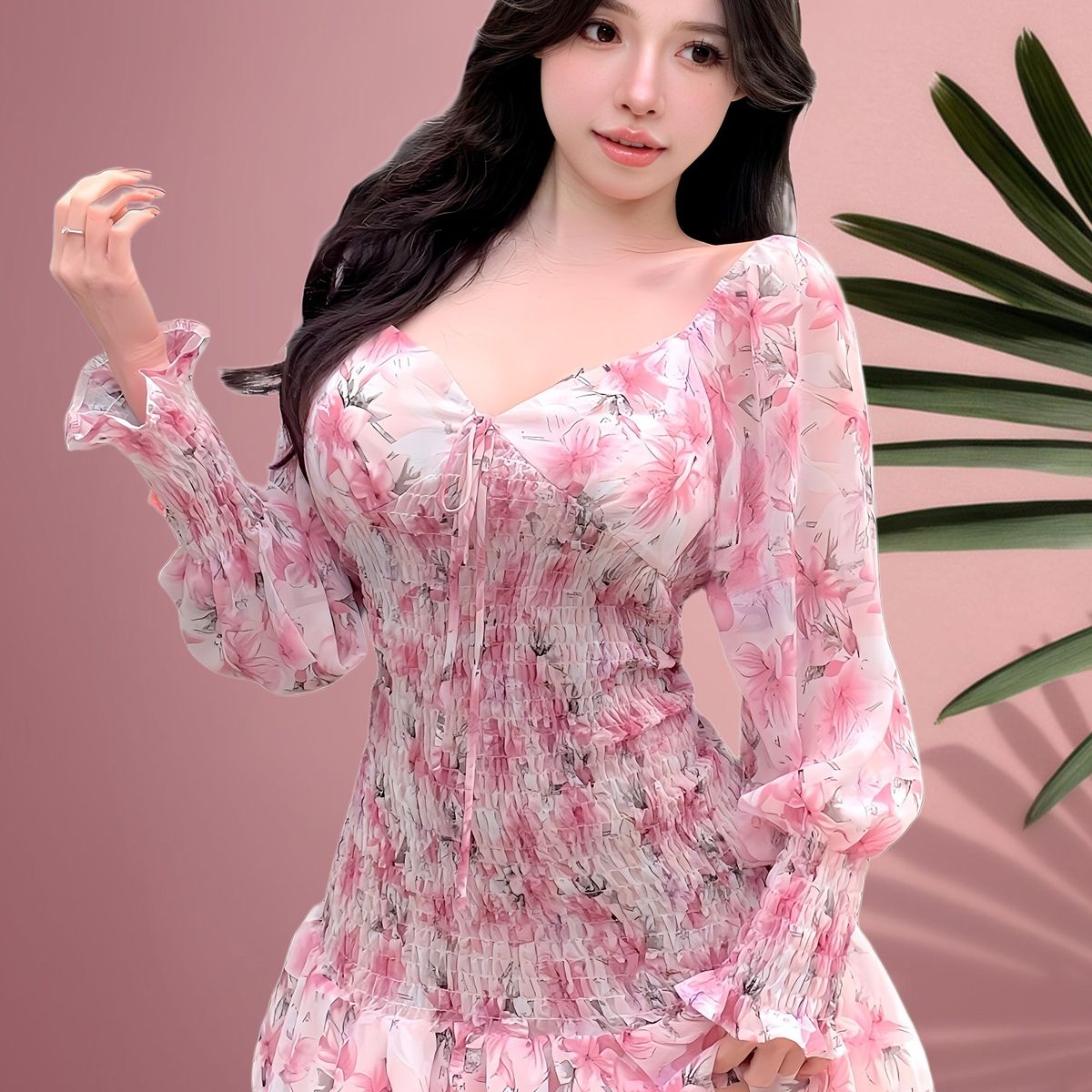 GENERICO - VESTIDO AJUSTADO ROSA FLORES LOLITAS COQUETTE K-POP