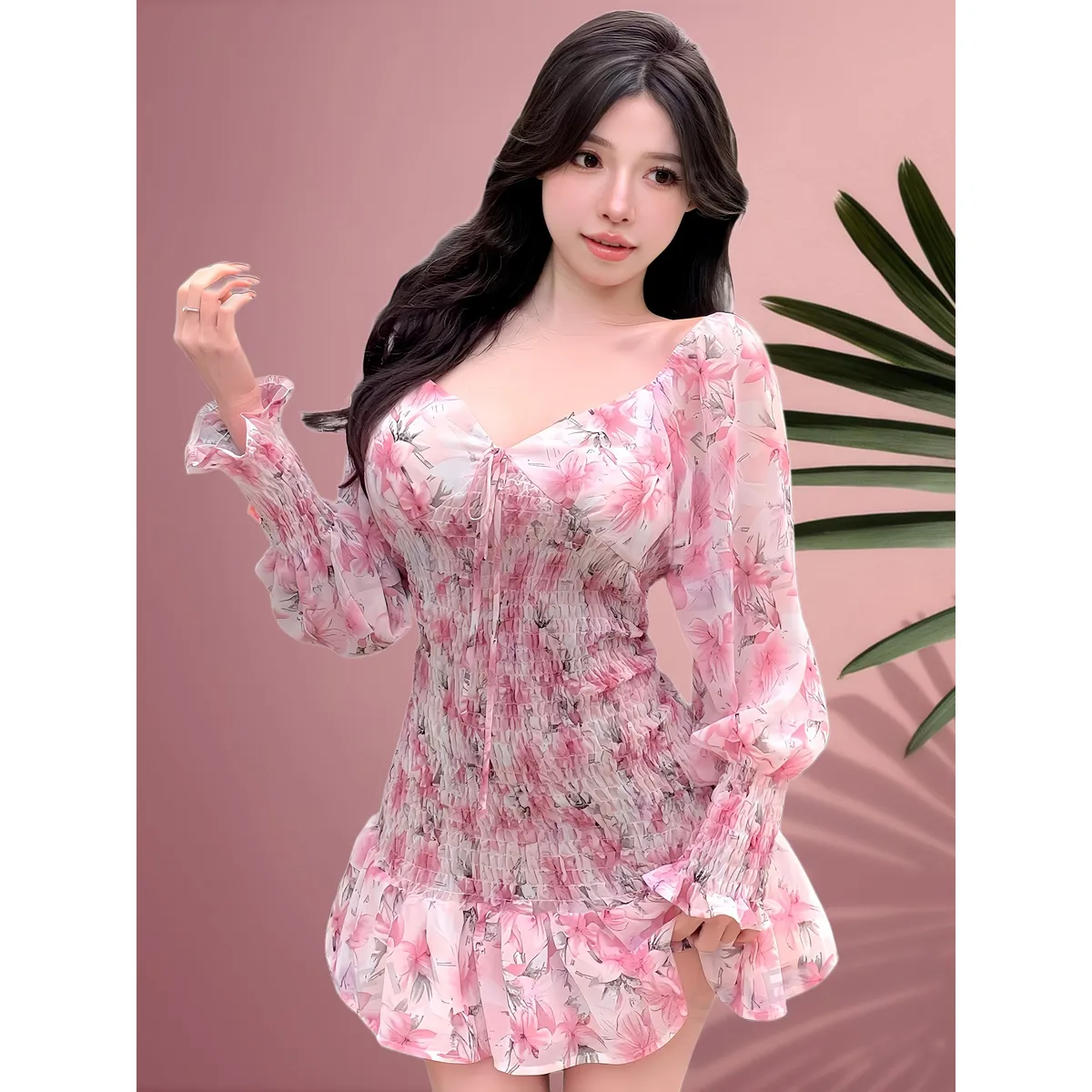 GENERICO - VESTIDO AJUSTADO ROSA FLORES LOLITAS COQUETTE K-POP