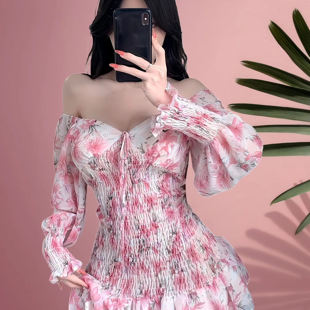 GENERICO - VESTIDO AJUSTADO ROSA FLORES LOLITAS COQUETTE K-POP