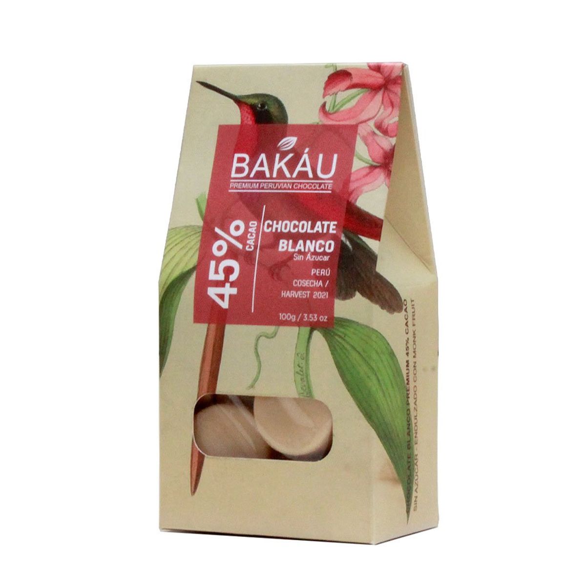 BAKAU - Chocolate Blanco Sin Azúcar Bakáu 45% Cacao x 100g