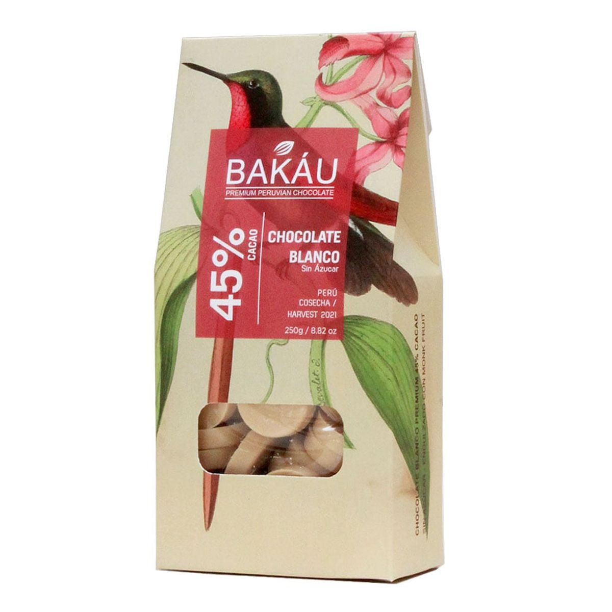 BAKAU - Chocolate Blanco Sin Azúcar Bakáu 45% Cacao x 250g