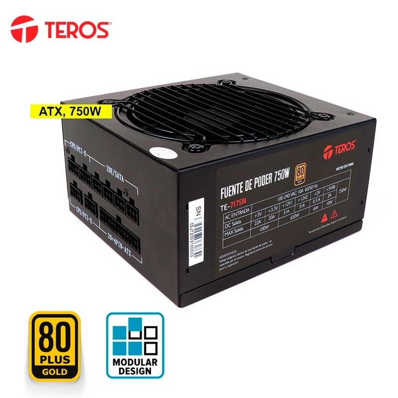 TEROS - Fuente Poder Certificada TEROS TE7175 Modular ATX 750W 80 Plus Gold