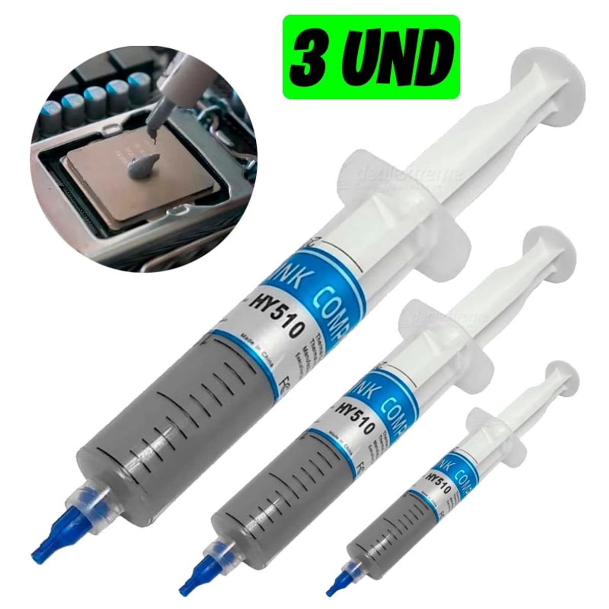 GENERICO - Kit 3 Pasta termica refrigerante disipador 30g 13ml jeringa hy510